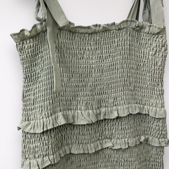 Mable L Pastel Green Mini Dress Badale Smocked Ruffles Satin Coquette Feminine - Picture 4 of 10